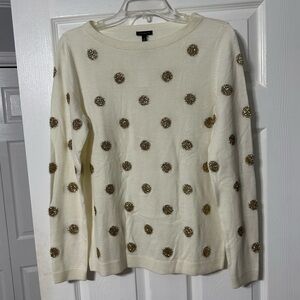 Talbots Cream Sweater with Gold Sequin Polka Dots